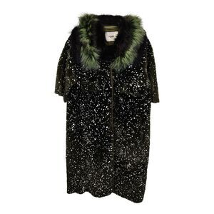 Fendi Fall 2014 Runway Speckled Fur-Trimmed Coat in Green Leather